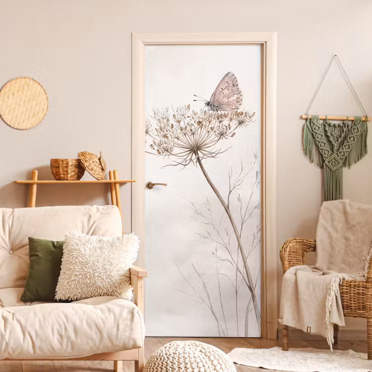 Deursticker - Vlinder - Bloem -Natuur - Beige — 4