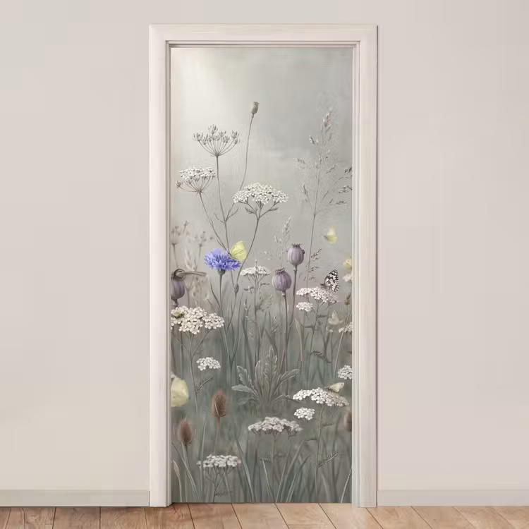 Deursticker - Vlinders - Wildbloemen - Illustratie - Kleurrijk
