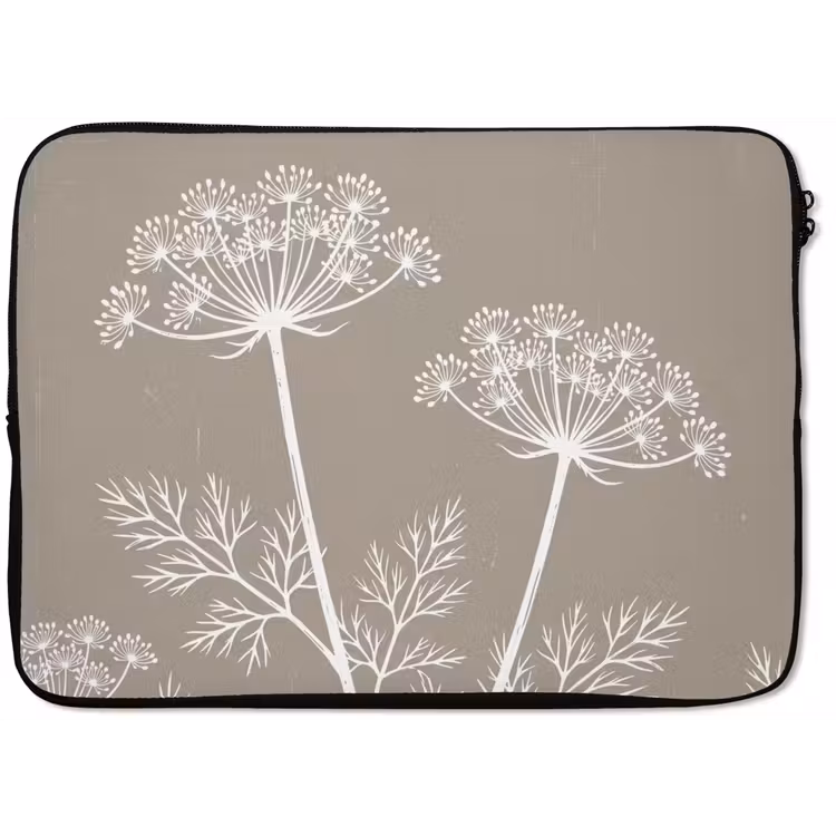 Laptophoes - Grafisch - Fluitenkruid - Taupe