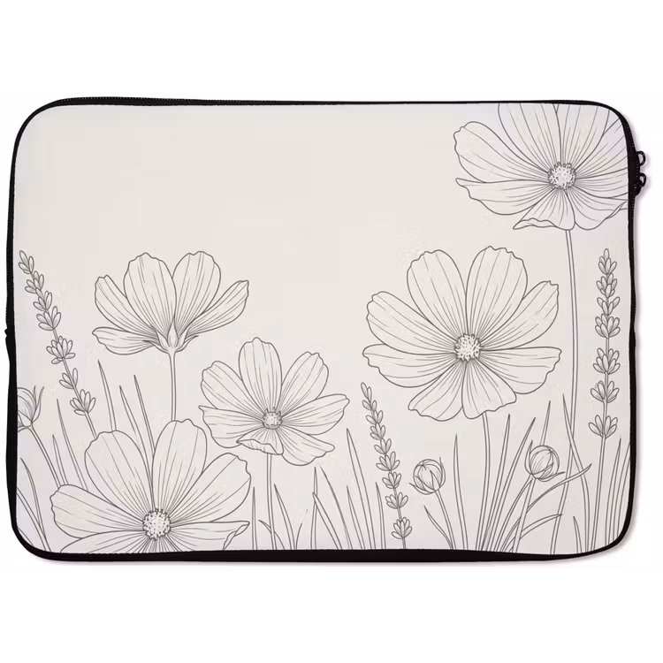 Laptophoes - Minimalistisch - Modern - Bloemen - Beige
