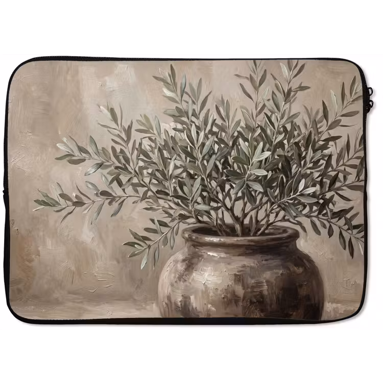 Laptophoes - Olijfplant - Aardenpot - Abstract - Beige