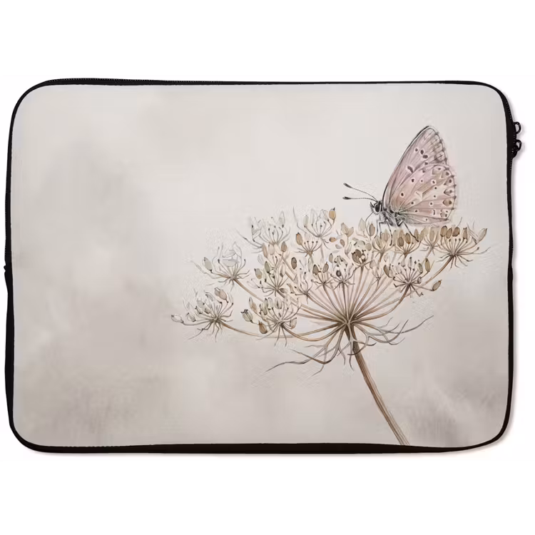 Laptophoes - Vlinder - Bloem -Natuur - Beige