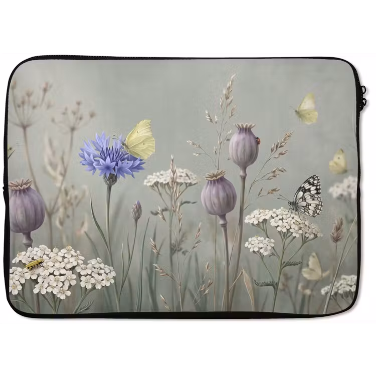 Laptophoes - Vlinders - Wildbloemen - Illustratie - Kleurrijk