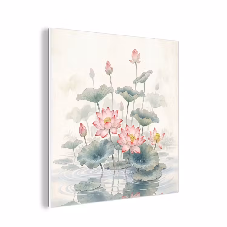 Forex - Aquarel - Lotusbloemen - Kleurrijk — 1