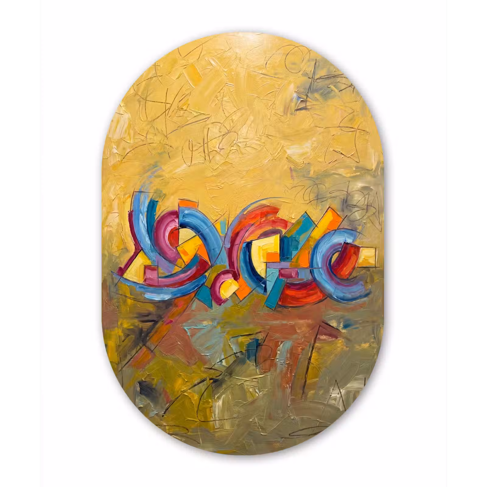 Muurovaal aluminium - Abstract - Cirkels - Schilderij - Kleurrijk - Dynamisch — 1
