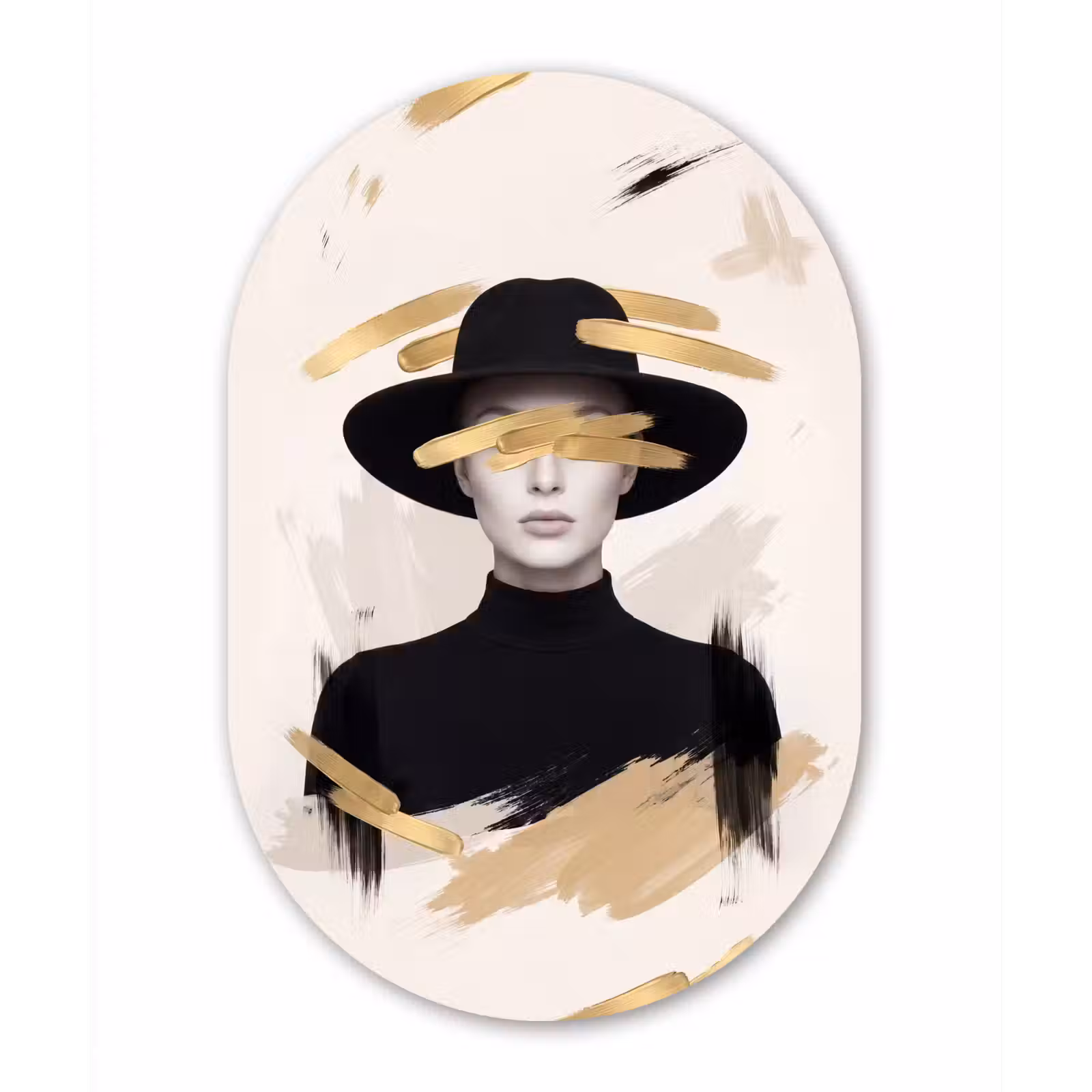 Muurovaal aluminium - Vrouw - Portret - Modern - Goud - Kunst — 1