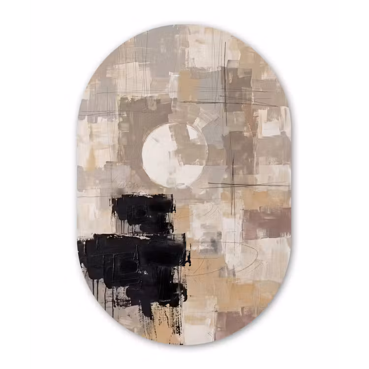 Muurovaal aluminium - Abstract - Cirkel - Modern - Beige - Zwart - Minimalistisch — 1