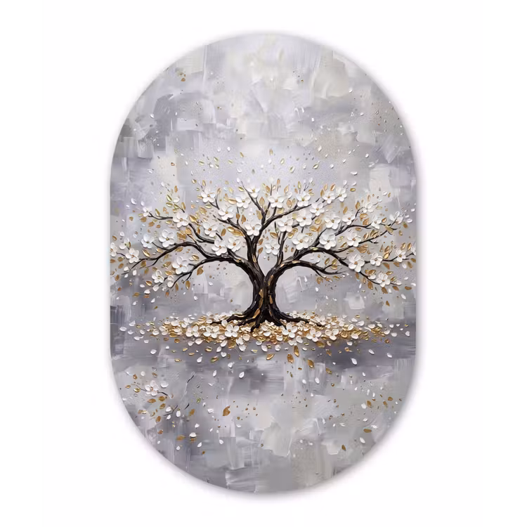 Muurovaal aluminium - Boom - Bloemen - Natuur - Abstract - Wit — 1