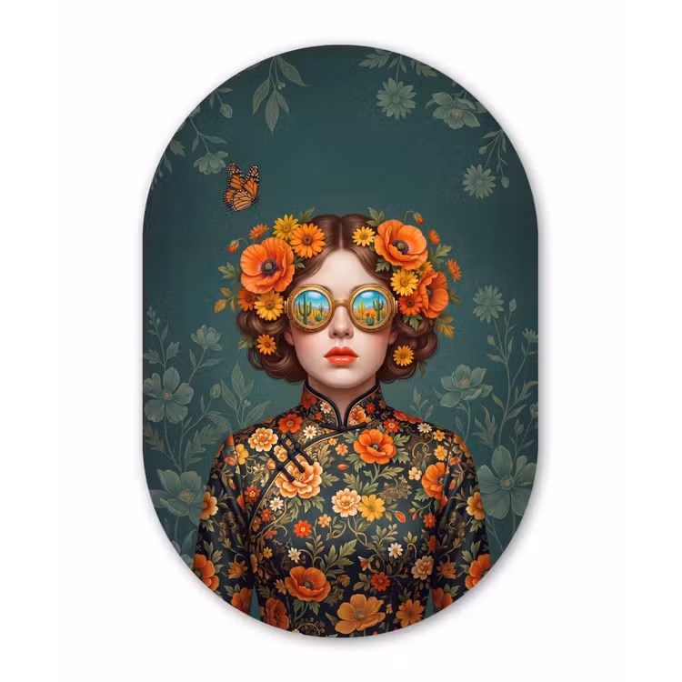 Muurovaal aluminium - Portret - Vrouw - Kleurrijk - Expressief — 1