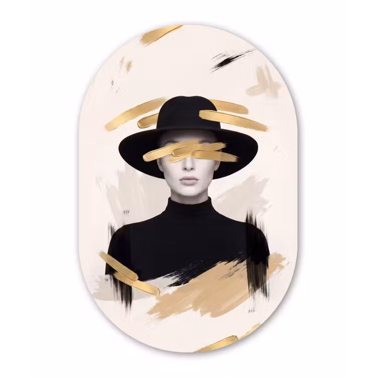 Muurovaal aluminium - Vrouw - Portret - Modern - Goud - Kunst — 1