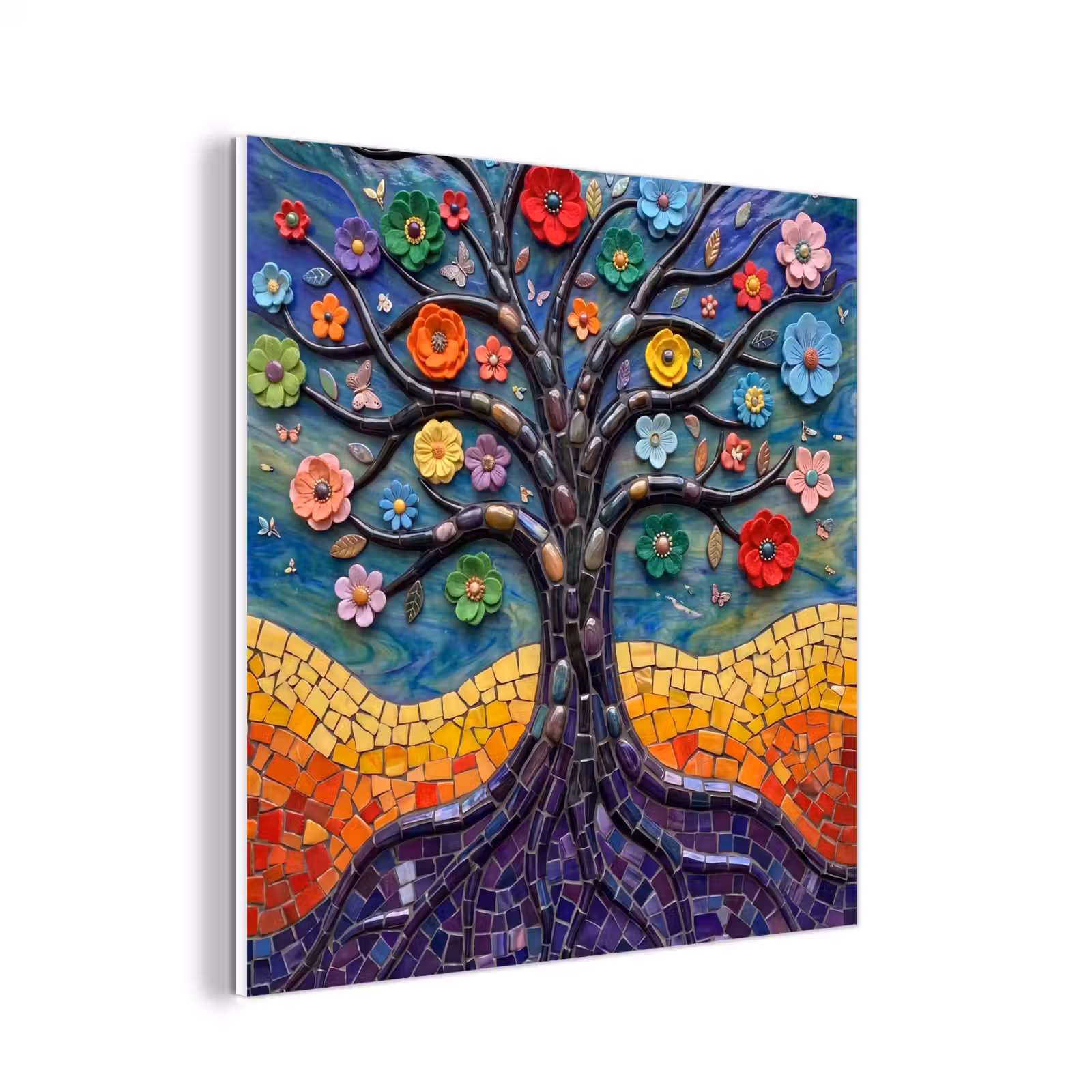 Forex - Levensboom - Mozaïek - Bloemen - Kleurrijk - Vrolijk — 1