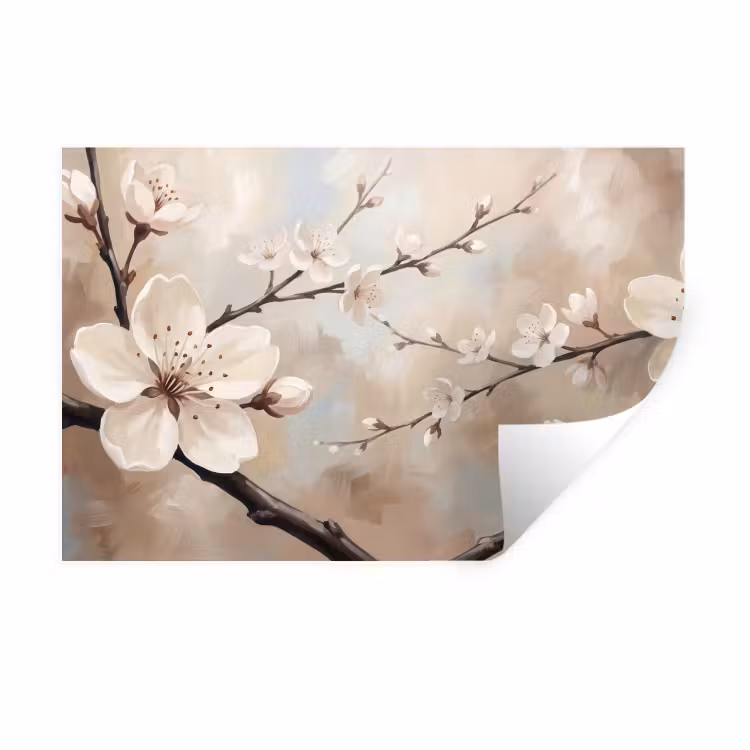 Muursticker - Bloesem - Takken - Schilderij - Beige - Serene