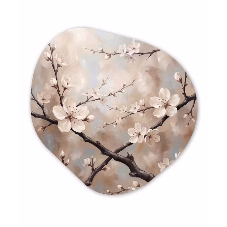 Organisch schilderij - Forex - Bloesem - Takken - Schilderij - Beige - Serene