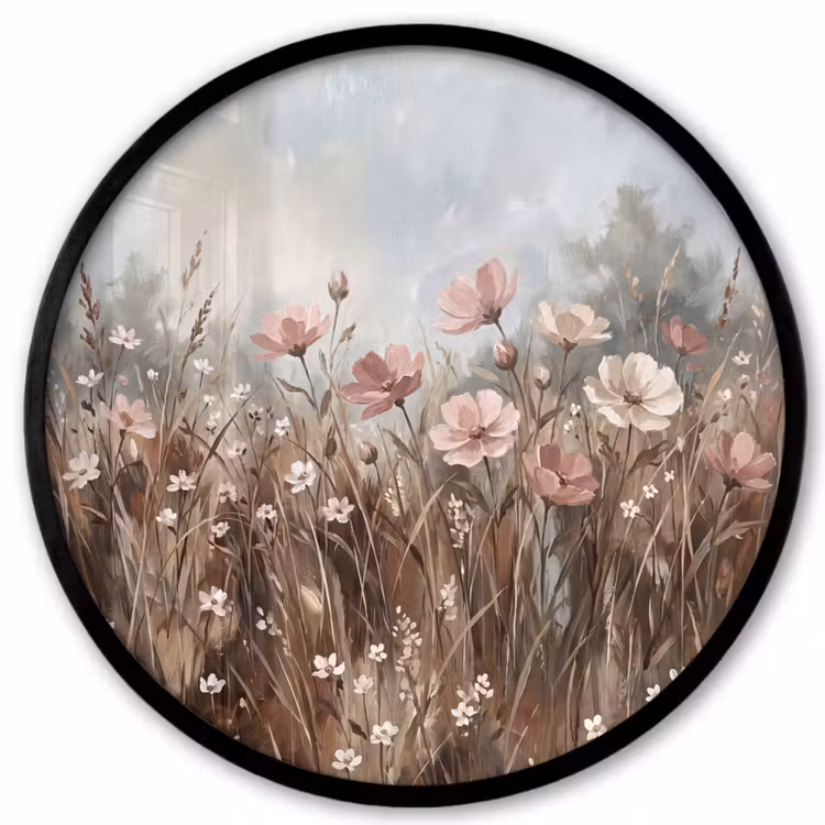 Ronde fotolijst - Bloemen - Botanisch - Schilderij - Pastel - Rustiek