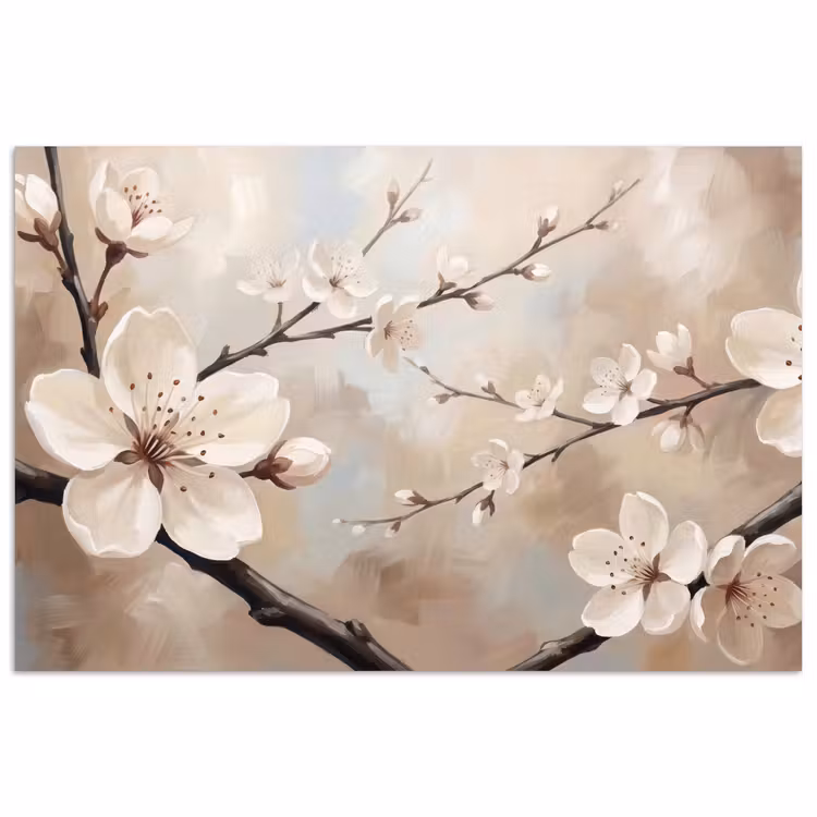 Poster - Bloesem - Takken - Schilderij - Beige - Serene