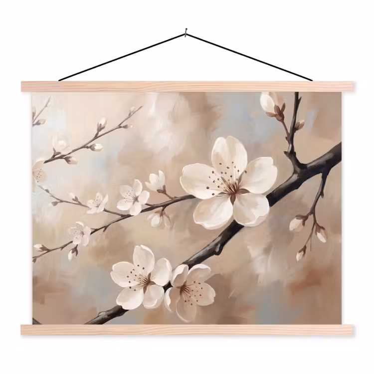 Schoolplaat - Bloesem - Takken - Schilderij - Beige - Serene
