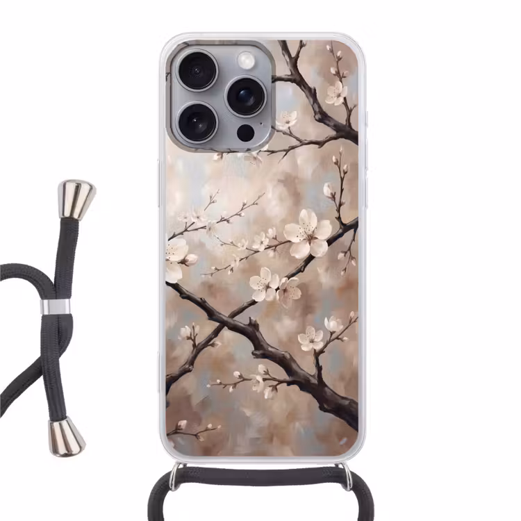 Telefoonhoesje met koord - Bloesem - Takken - Schilderij - Beige - Serene