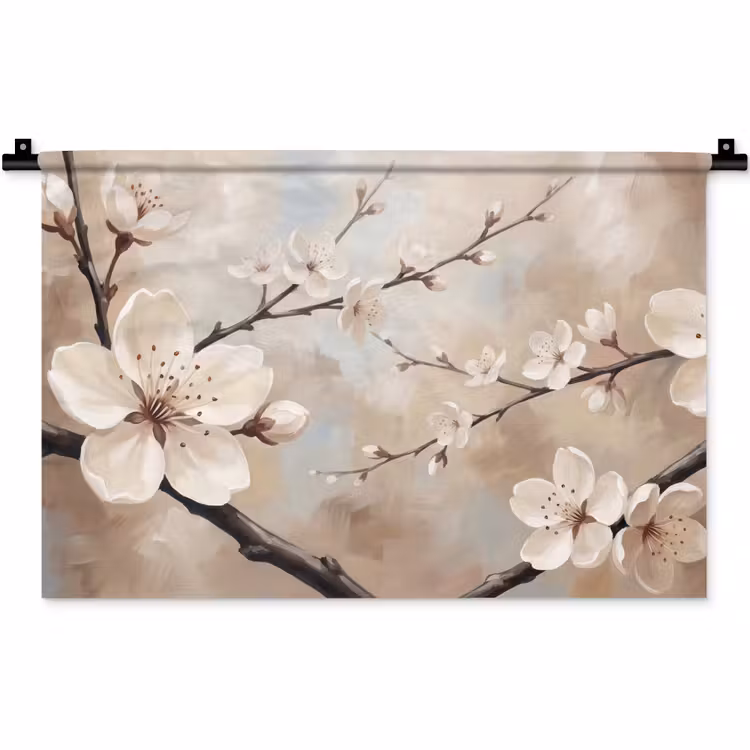 Wandkleed - Bloesem - Takken - Schilderij - Beige - Serene