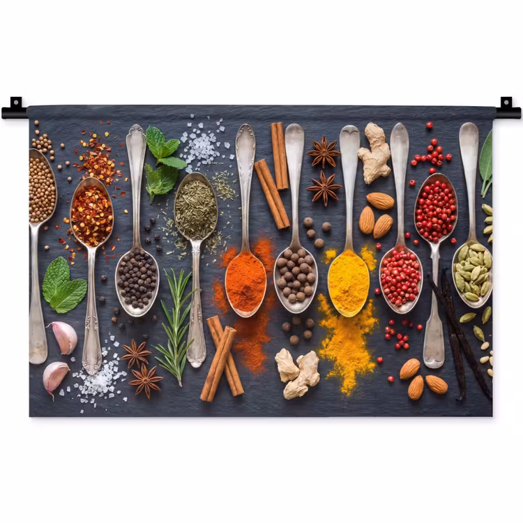Wandkleed - Kruiden - Lepels - Culinair - Kleurrijk - Sfeervol