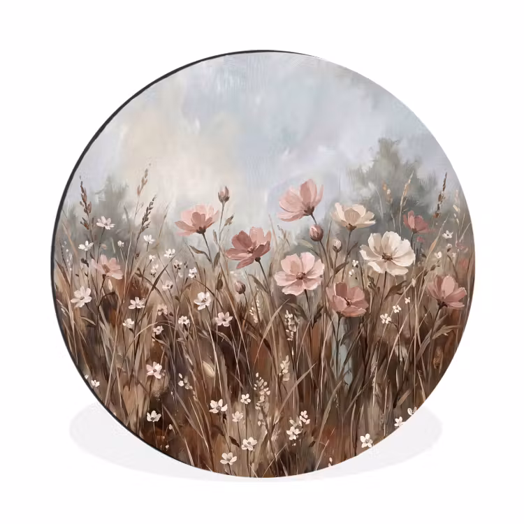 Wandcirkel - Aluminium - Bloemen - Botanisch - Schilderij - Pastel - Rustiek