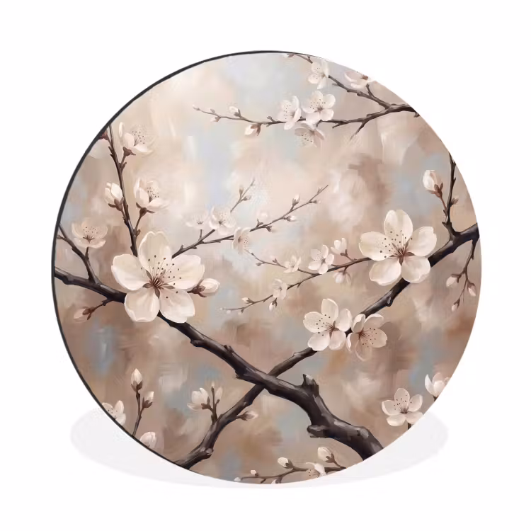 Wandcirkel - Aluminium - Bloesem - Takken - Schilderij - Beige - Serene