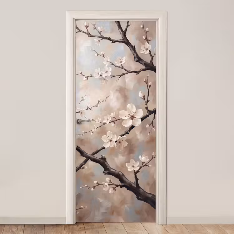Deursticker - Bloesem - Takken - Schilderij - Beige - Serene