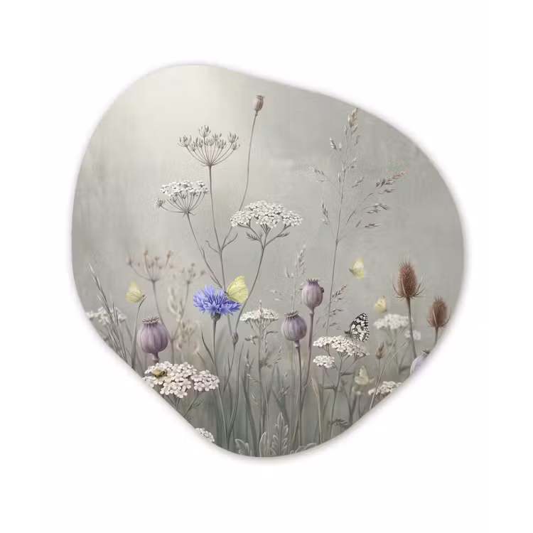 Organisch schilderij - Forex - Vlinders - Wildbloemen - Illustratie - Kleurrijk