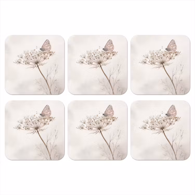 Onderzetter - Vlinder - Bloem -Natuur - Beige