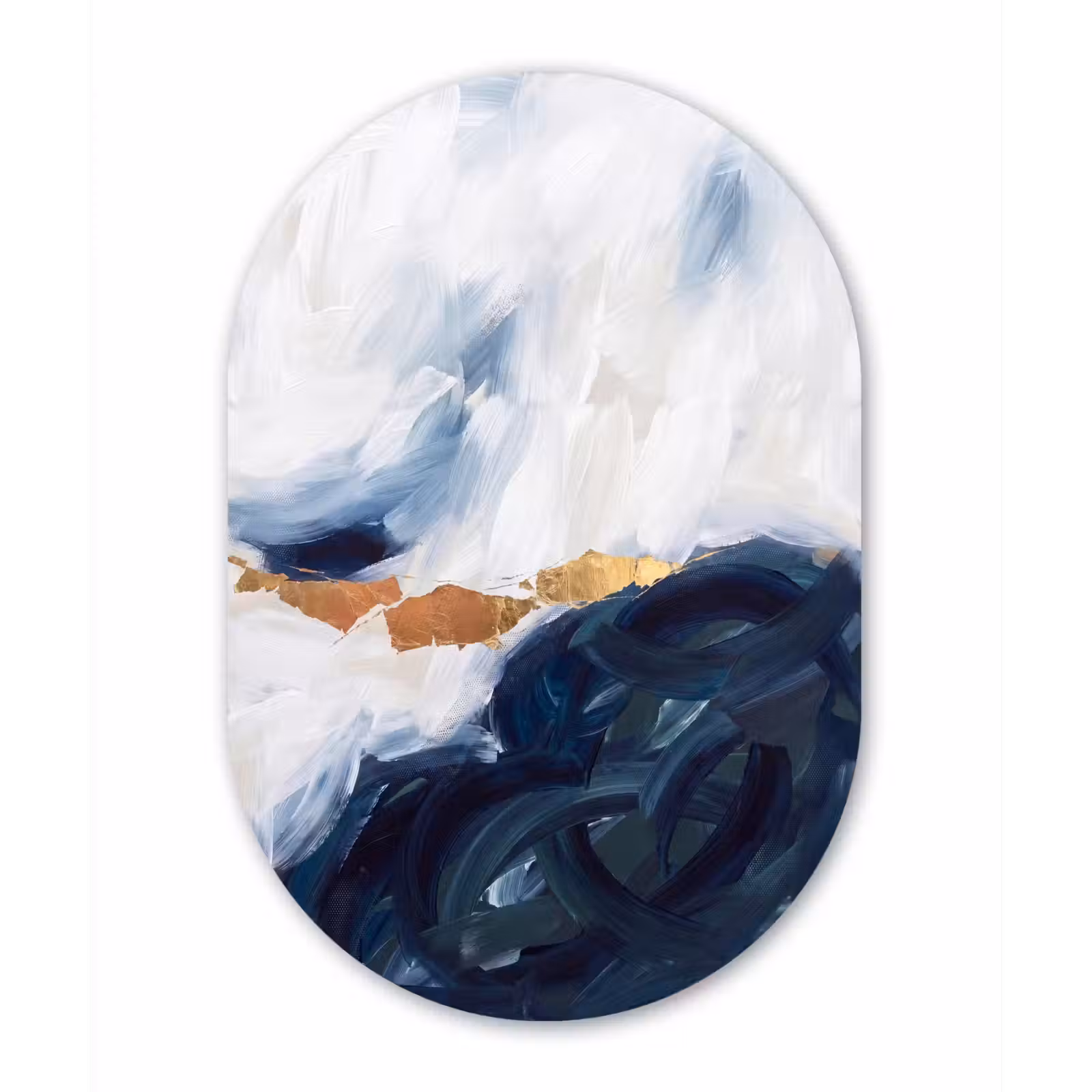 Muurovaal aluminium - Abstract - Acryl - Blauw - Goud - Elegant — 1