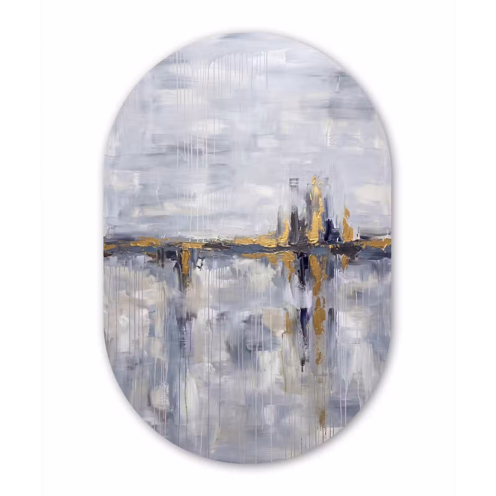 Muurovaal aluminium - Abstract - Structuur - Goud - Grijs - Modern — 1
