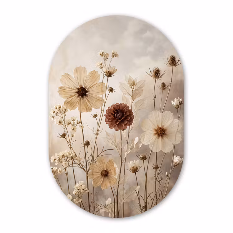 Muurovaal aluminium - Wilde bloemen - Botanisch - Vintage - Natuur - Rustiek