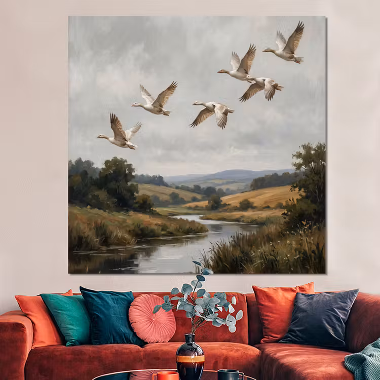 Forex - Eenden - Rivier - Landschap - Vlucht - Nostalgisch — 3