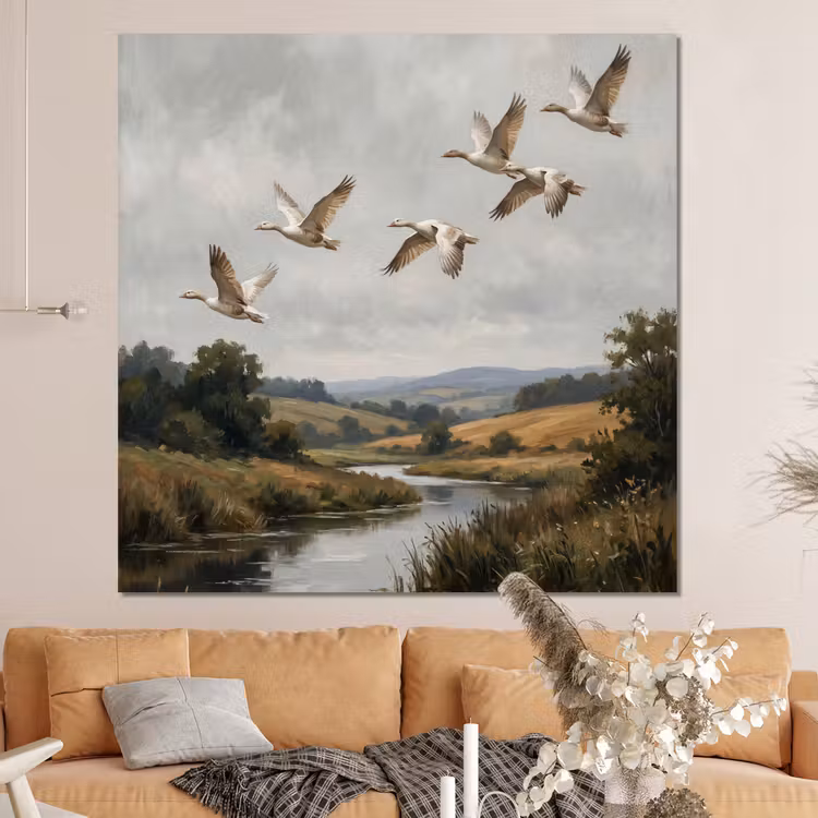 Forex - Eenden - Rivier - Landschap - Vlucht - Nostalgisch — 4