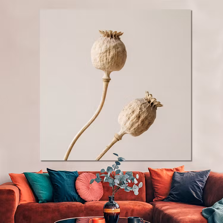 Forex - Papaverbollen - Droogbloemen - Minimalistisch - Beige - Rustig — 3