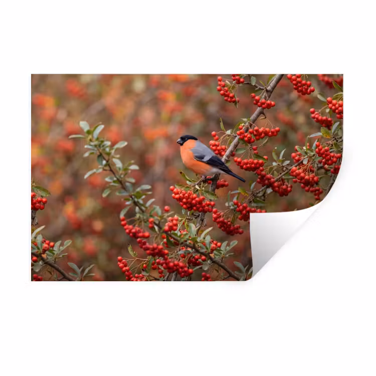 Muursticker - Goudvink - Bessen - Herfst - Natuur - Kleurrijk