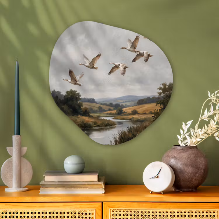 Organische schilderij - Aluminium - Eenden - Rivier - Landschap - Vlucht - Nostalgisch — 2