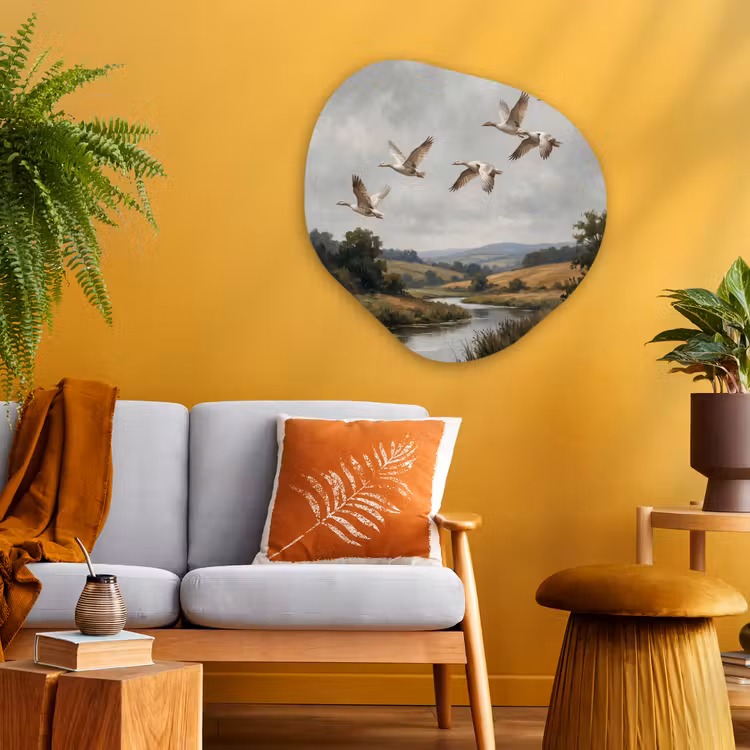 Organische schilderij - Aluminium - Eenden - Rivier - Landschap - Vlucht - Nostalgisch — 3