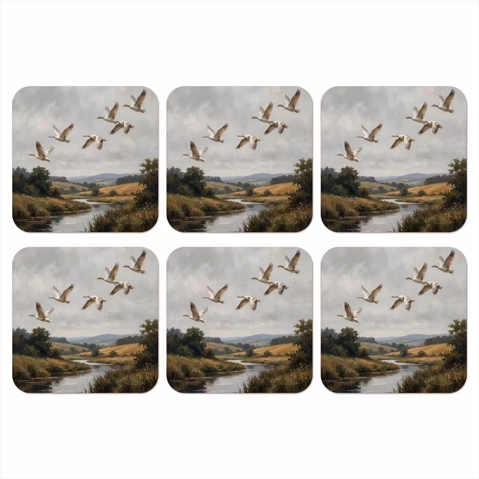 Onderzetter - Eenden - Rivier - Landschap - Vlucht - Nostalgisch — 1