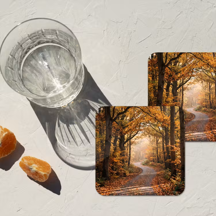 Onderzetter - Bospad - Herfstbos - Bladeren - Oranje - Nostalgisch — 2
