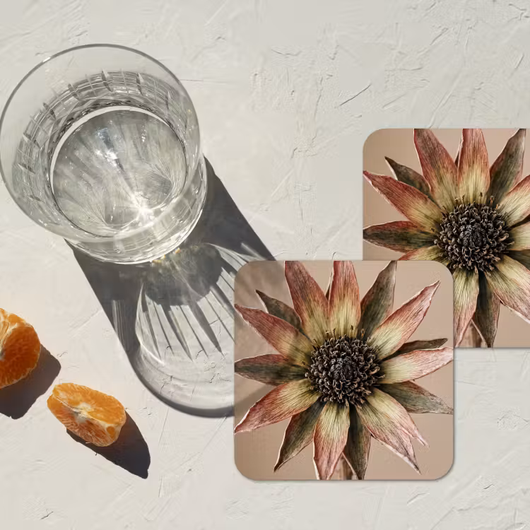 Onderzetter - Droogbloem - Protea - Vintage - Beige - Rustiek — 2