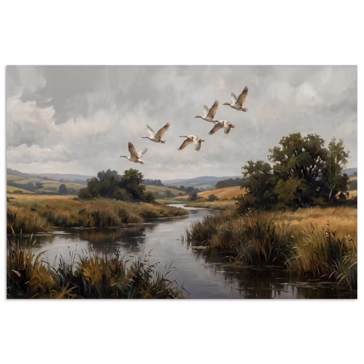 Poster - Eenden - Rivier - Landschap - Vlucht - Nostalgisch