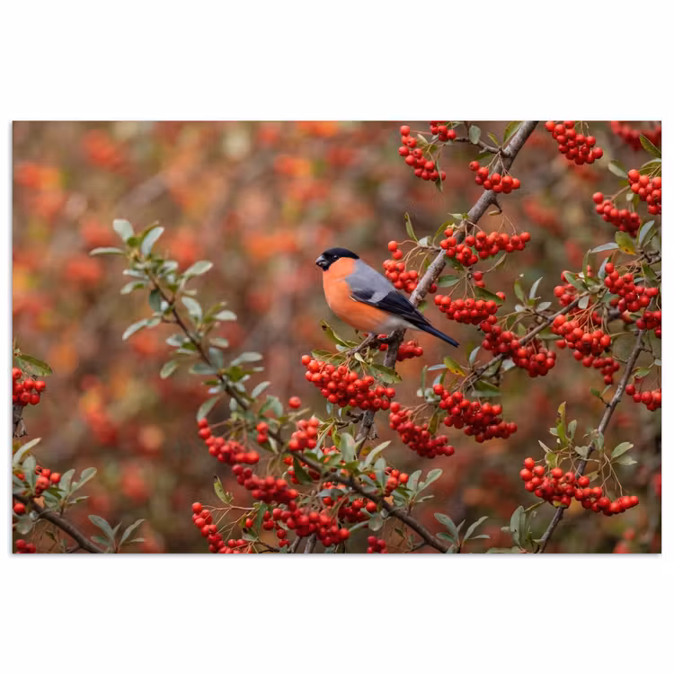 Poster - Goudvink - Bessen - Herfst - Natuur - Kleurrijk