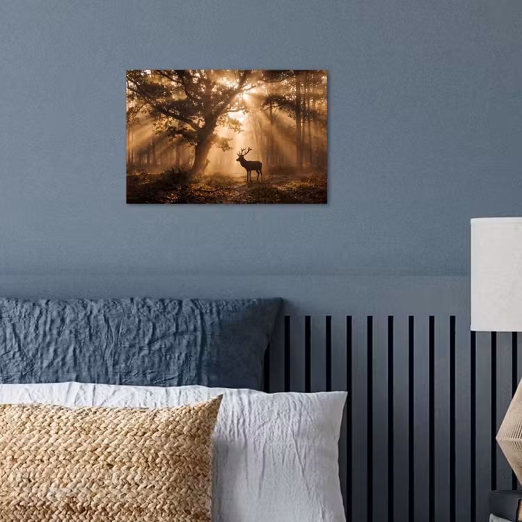 Poster - Hert - Bos - Mistig - Natuur - Goud — 3