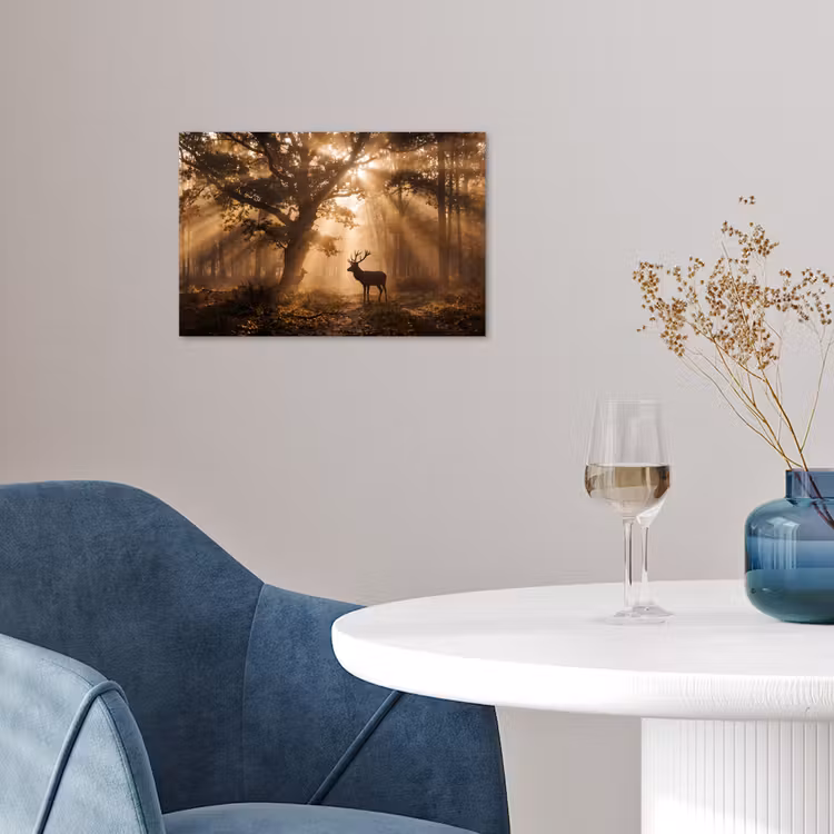 Poster - Hert - Bos - Mistig - Natuur - Goud — 4