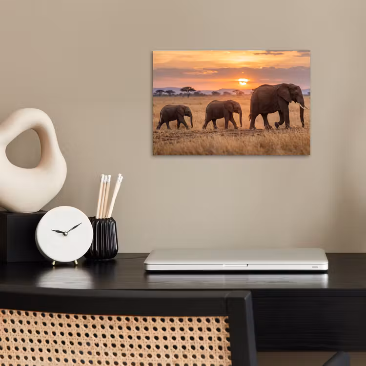 Poster - Olifanten - Savanne - Zonsondergang - Afrika - Warm — 2