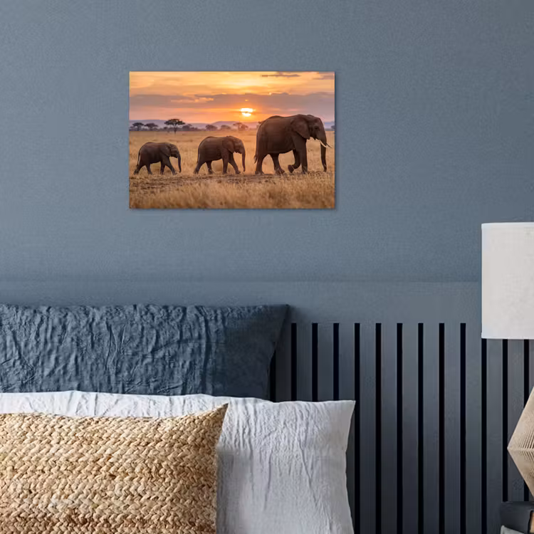 Poster - Olifanten - Savanne - Zonsondergang - Afrika - Warm — 3