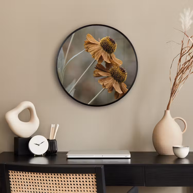 Ronde fotolijst - Zonnehoed - Droogbloemen - Geel - Warm — 3