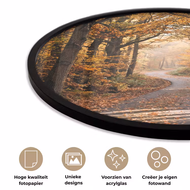Ronde fotolijst - Bospad - Herfstbos - Bladeren - Oranje - Nostalgisch — 2