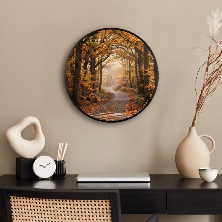 Ronde fotolijst - Bospad - Herfstbos - Bladeren - Oranje - Nostalgisch — 3