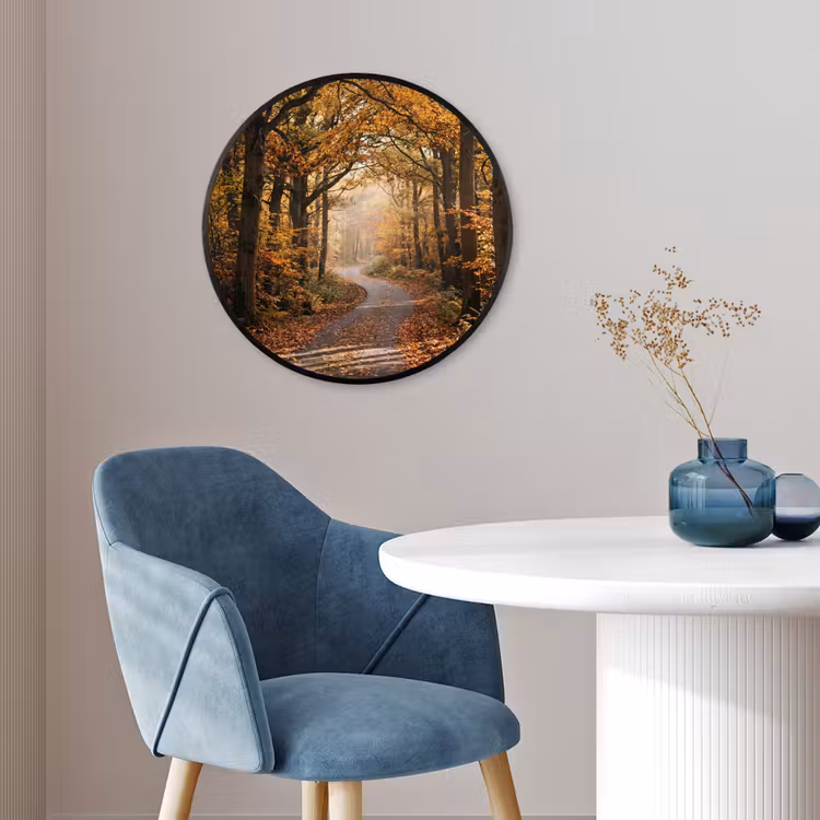 Ronde fotolijst - Bospad - Herfstbos - Bladeren - Oranje - Nostalgisch — 4